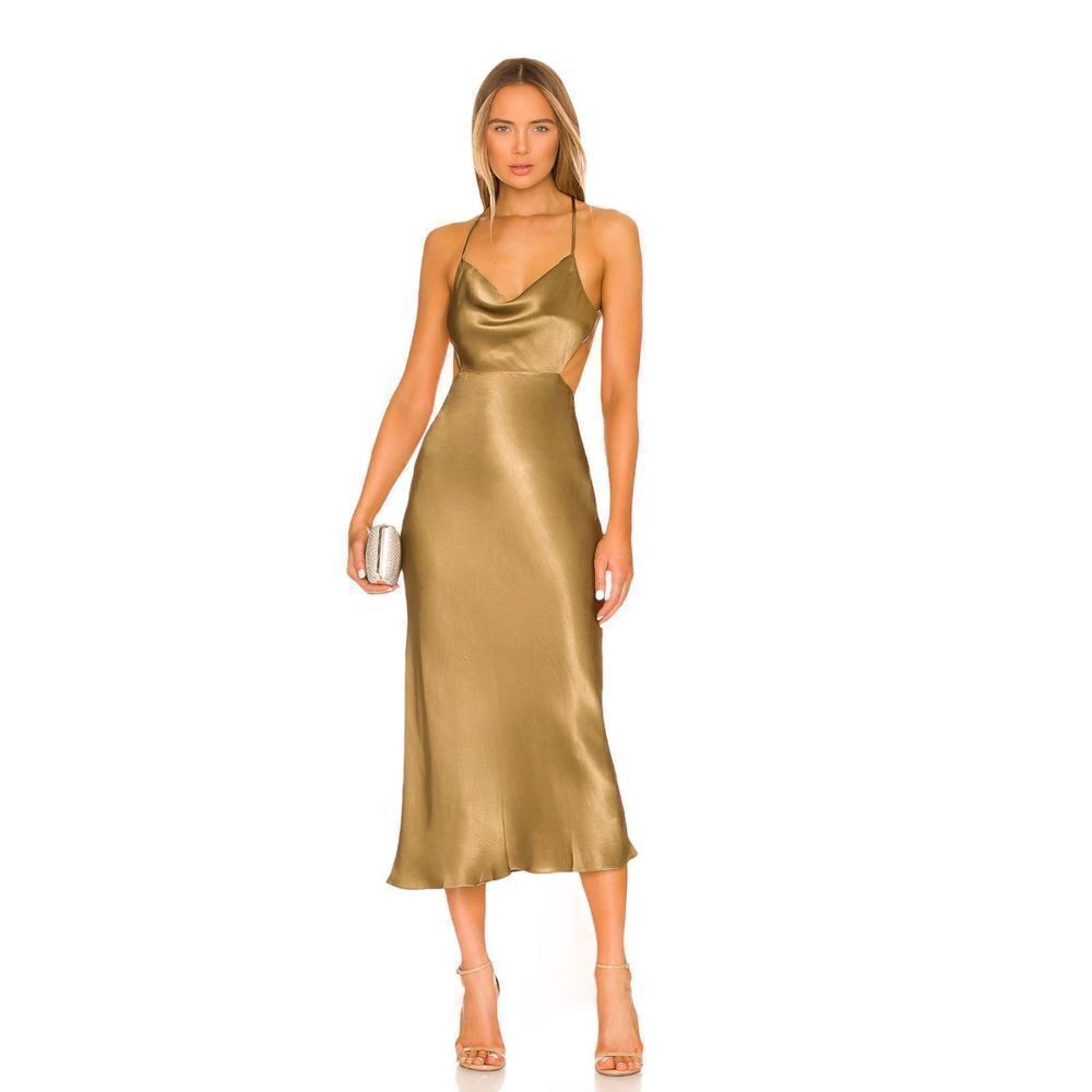 Shona Joy Thalia Bias Cut Out Midi Dress in Cumin